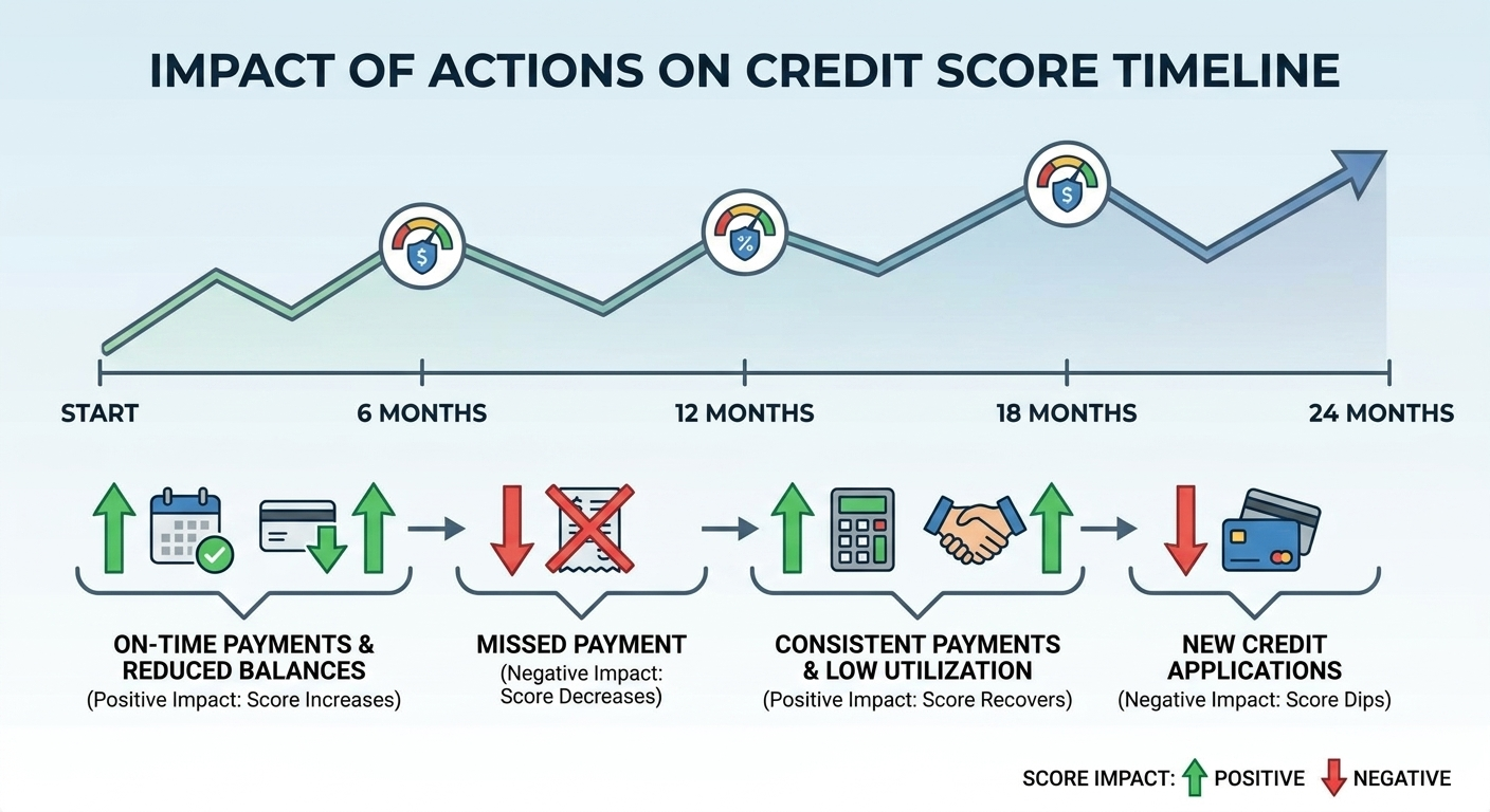 Impact of Actions on Credit Score Timeline